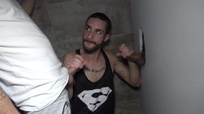 Sucked and fucked in gloryhole by 2 twinks