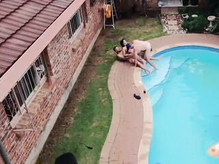 Caught a outdoor swimming pool orgy while flying my fpv drone
