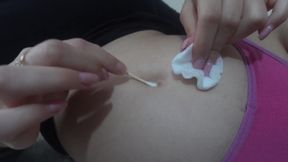 Latina Stepsister Cleaning Belly Button with a Cotton Swab and Then After Cleaning It She Starts Playing with Her Belly