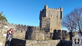 outdoor public bj cum in mouth boobs bouncing in a castle