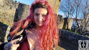 outdoor public bj cum in mouth boobs bouncing in a castle