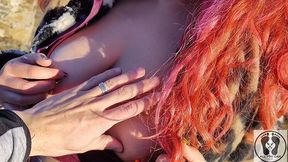 outdoor public bj cum in mouth boobs bouncing in a castle