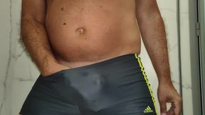 Public Shower Masturbate In Adidas Speedo Lycra With Precum And Cum