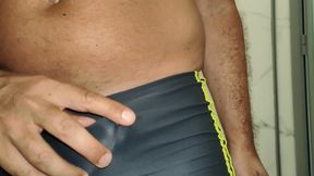 Public Shower Masturbate In Adidas Speedo Lycra With Precum And Cum