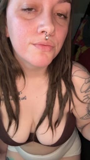 Smoking Brunette Plays With Her Titties