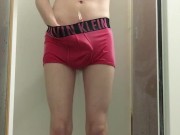 Desperate college twink pisses his pink Calvin Klein boxer briefs