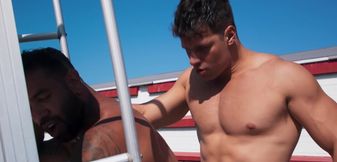 Flaming DILFs fuck a twink in sunny threesome scenes and come on his face
