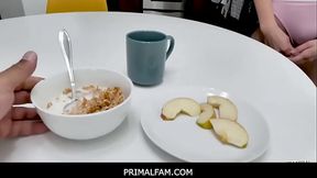 PrimalFam - Stepdaughter Aften Opal thanking her stepdad by sucking his cockTeen Stepdaughter'_s Breakfast With Stepdaddy-Aften Opa
