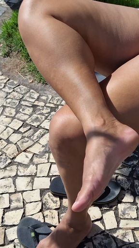 brunette - cutie sunbathing in her vagina in pubic   Clip 1