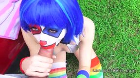 teen 18+ in clown costume banging outdoor to cumshot