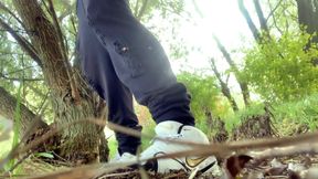 Step on Used Condoms, Bottles, Leaves, Branches and Jerk off - Crush Things and Cum