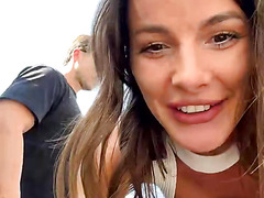 Hot Brunette Gives Sloppy Blowjob in Car Then Sucks in Public