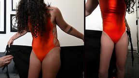Our Try=On with Jules wearing a?orange? bodysuit