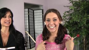 Stepmother and girl, Gracie Glam and Jewels Jade are both brunettes, who will take off their shirts and panties before laying