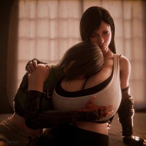Tifa & Yuffie - Cuddling and Resting on Her Huge Tits