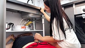 Latina babe had a plumber over, who fucked her after