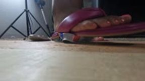 food and object crush - Under Her Heels: Close-Up Can Destruction, foot domination, crush, sandals, foot fetish 1080