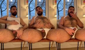 Gay arab bear belly inflation feeding cum eating daddy's heavy precum slip