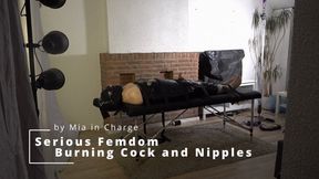 Serious Femdom Burning Cock and Nipples