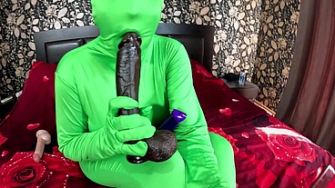 Full Zentai Encasement Toy Play. BBC Dildo Tease, Pussy Slaps and Smoking Through Nylon