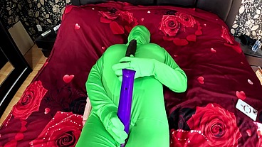 Full Zentai Encasement Toy Play. BBC Dildo Tease, Pussy Slaps and Smoking Through Nylon