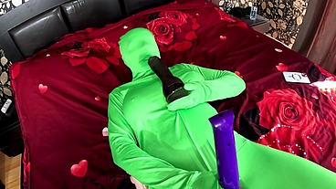 Full Zentai Encasement Toy Play. BBC Dildo Tease, Pussy Slaps and Smoking Through Nylon
