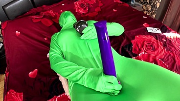 Full Zentai Encasement Toy Play. BBC Dildo Tease, Pussy Slaps and Smoking Through Nylon