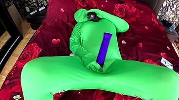Full Zentai Encasement Toy Play. BBC Dildo Tease, Pussy Slaps and Smoking Through Nylon