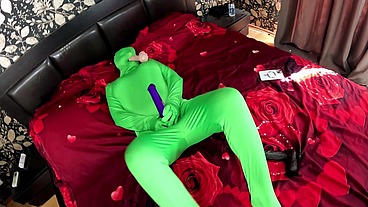 Full Zentai Encasement Toy Play. BBC Dildo Tease, Pussy Slaps and Smoking Through Nylon