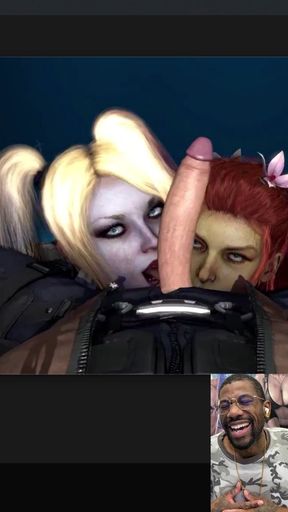 Harley Quinn and Ivy Deepthroating a Naughty Fucking Cock