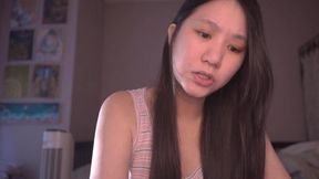 Cute Asian girl gives blowjob while studying with boyfriend