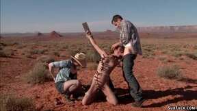 Deviant couple torment babe in desert