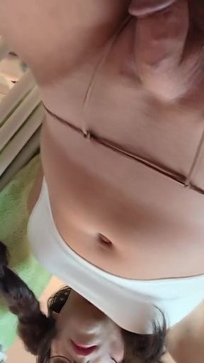 Useless Sissy Cock Tied to Pussy! Piss and Cum Like a Girl!