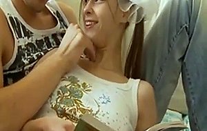 Titty teen fucking on the parents sofa