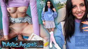 Public Sex - slim natural Italian college student uses her nice tits and small ass for quick cash