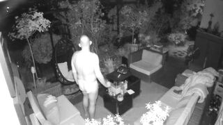 Watch this hot amateur get caught on security cam masturbating while getting spunked on the terrace