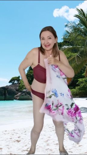 Captivating moment from &quot;Busty granny shows huge natural tits in bikini, sexy strip&quot;