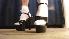 Hot woman shows off her white socks in patent leather maryjanes