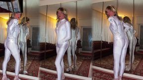 Garter Belt & Nylon Stockings Under Sheer White Pants