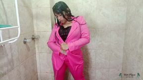 Jazminss Showering In Pink Clothes