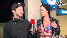 German reporter milf picks up guy in street casting