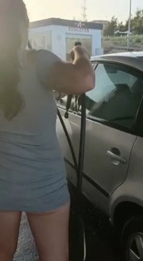 The Car wash clerk, records my TIGHT Ass as I clean my car with soap and water. OUTDOR 🚘