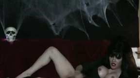 Lustful Trans Halloween Queen Jesse jerks off her fat prick one spooky night