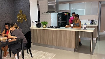 Sex with a visitor: My stepsisters came to visit and I took the opportunity to have fun. We fuck in the kitchen without them seeing us, they fuck me almost next to them, I hope they don't hear my moan