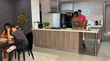 Sex with a visitor: My stepsisters came to visit and I took the opportunity to have fun. We fuck in the kitchen without them seeing us, they fuck me almost next to them, I hope they don't hear my moan