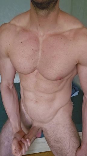 Tall hung jock teases and plays with big uncut cock