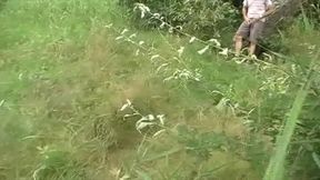 solo masturbation of a pervert mature boy in wood