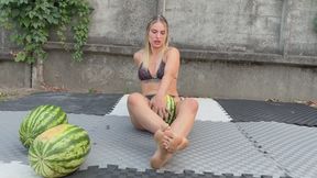 Aura’s Ultimate Watermelon Crushing Challenge + Foot Fetish — Can Her Legs Destroy the Giant?