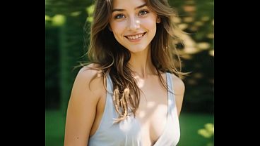 21 years Old Lucy in the Garden - Sexy Boobs and Ass in the Sun (AI-generated)
