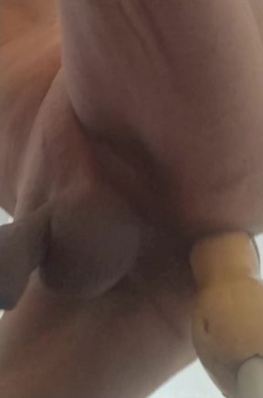 Mature latino takes a huge pumpkin in his asshole